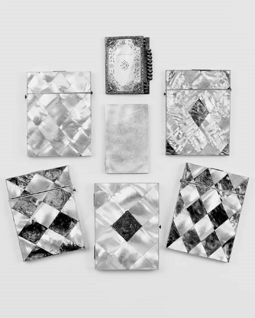 A collection of mother-of pearl card cases, mostly 19th century