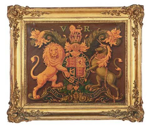A Victorian painted royal coat-of-arms panel