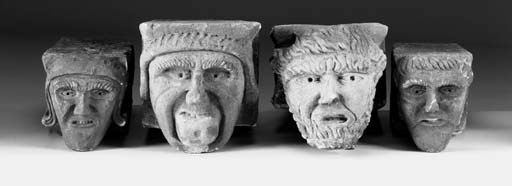 Four architectural carved stone gargoyles, English, possibly 16th century