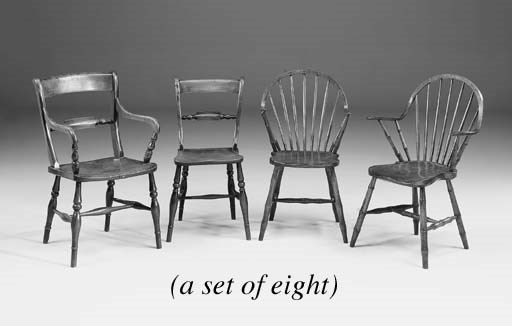 A set of eight beechwood and elm Windsor chairs, Oxford, mid 19th century