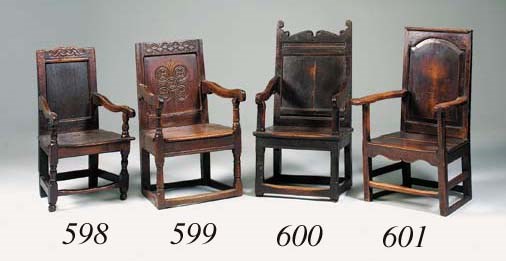 An oak panel back armchair, English, late 17th/early 18th century