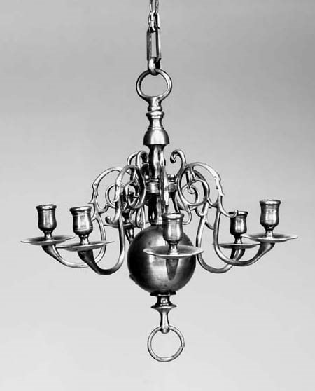 A North European copper-plated brass six-light chandelier, late 19th/early 20th century