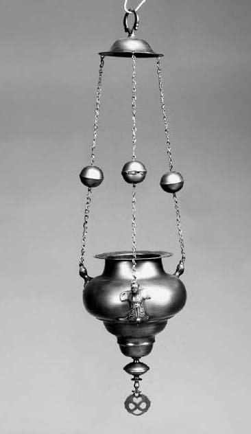 A Central European brass hanging sanctuary lamp