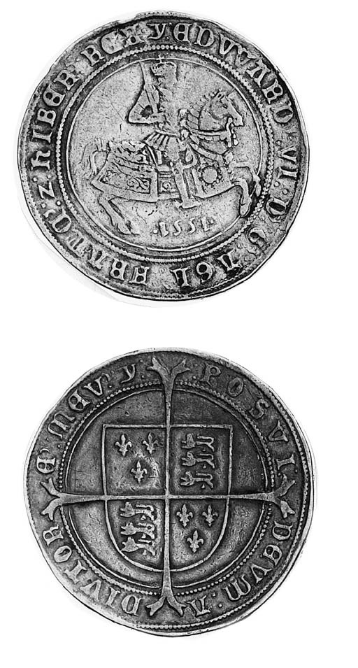 Edward VI (1547-53), third period, Crown, 1551, m.m. y, king on horseback right, date below, rev. long cross fourchée over shield (Lingford dies A/16; N.1933; S.2478), light scratch in reverse field, almost very fine with an even old tone
