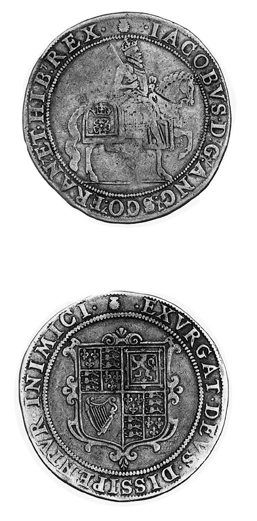 James I (1603-25), first coinage, Crown, m.m. thistle, king on horseback right, rev. square garnished shield, EXVRGAT DEVS etc. legend (FRC II/III; N.2070; S.2643), fine and rare