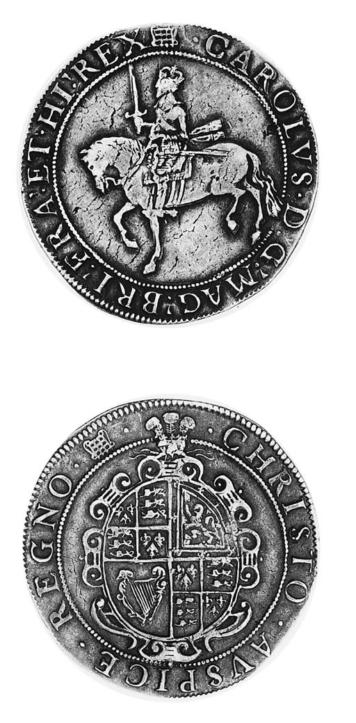 Charles I, group 3b, Crown, Tower mint, m.m. portcullis, third horseman, rev. oval garnished shield with plume above (FRC XIV/XVIII; N.2196; S.2759), almost very fine and rare