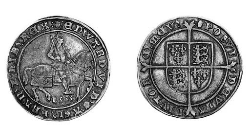 Edward VI, third period, Halfcrown, 1553, m.m. tun, king on large walking horse right, without plume, date below, rev. long cross fourchée over shield (N.1936; S.2481), lightly tooled in obverse field, otherwise very fine with exceptional detail on the horseman for this piece, extremely rare