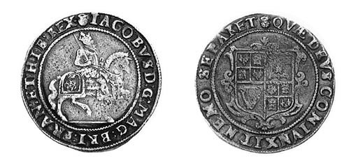 James I, third coinage, Halfcrown, m.m. thistle over rose, king on horseback right, groundline below, rev. square garnished shield (N.2122; S.2666), good fine and an extremely rare overmark