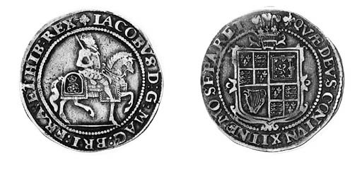 James I, third coinage, Halfcrown, m.m. trefoil/trefoil over lis, king on horseback right, groundline below, rev. square garnished shield with plume above (N.2123; S.2667), very fine and rare