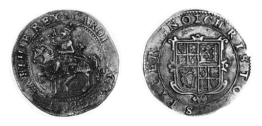 Charles I, type 1a3, Halfcrown, m.m. cross calvary, king on horseback left, reads BRIT, rev. square shield with only slight garnishing, no stops (N.2202; S.2763A), lightly double struck on obverse, otherwise very fine or better, rare