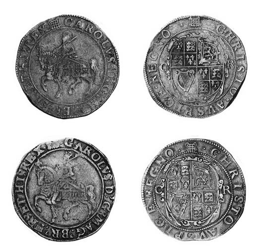 Charles I, type 2c, Halfcrowns (2), m.m. portcullis, king on horseback left, 1) small horseman, reads MA BR, 2) larger horseman, reads MAG BR, rev. oval garnished shield, C R at sides (N.2207; S.2769), good fine, and about very fine 	 (2)