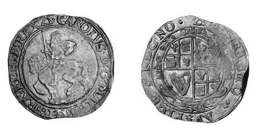 Charles I, type 3a2, Halfcrown, m.m. triangle, king on horseback left, rough ground below, rev. very large oval garnished shield (c.f. JGB 352; N.2212; S.2774), lightly double struck on the reverse, otherwise good very fine, attractively toned, unusually fine for this issue and a rare variety