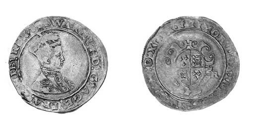 Edward VI, second period, Shilling, Canterbury mint, 1549, m.m. t (Bispham bust 4; N.1921; S.2468), weak on back of king's head and slightly off centre, otherwise toned, good very fine, with a strong portrait, scarce