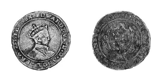 Edward VI, second period, Shilling, Durham House mint, undated, m.m. bow, DH bust 2, rev. large oval garnished shield with E R at sides, INIMICOS etc. (Bispham type 5/F; N.1924; S.2472), scratch on reverse, otherwise almost very fine, scarce