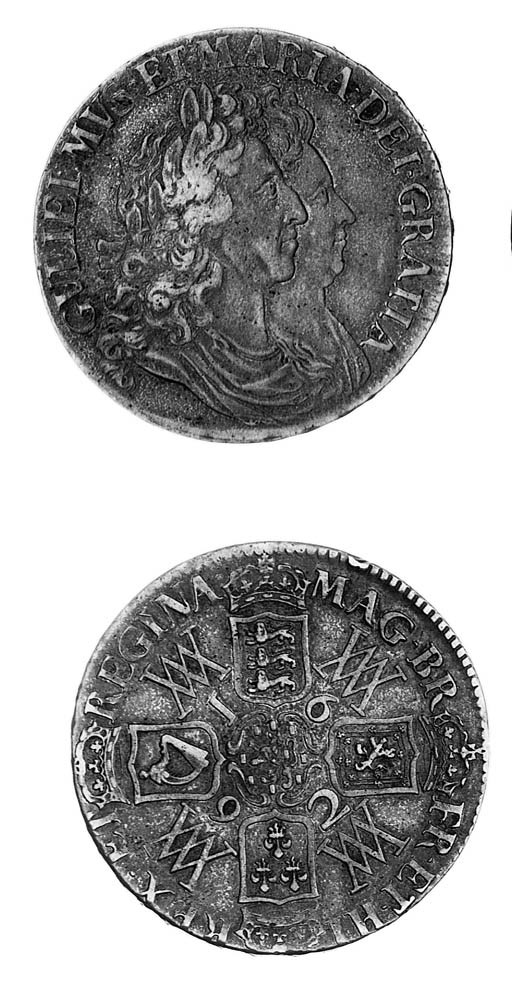 William and Mary, Crown, 1692, similar to preceding coin, edge, inscribed and dated QVARTO (ESC 83; S.3433), rim nick on reverse, toned very fine