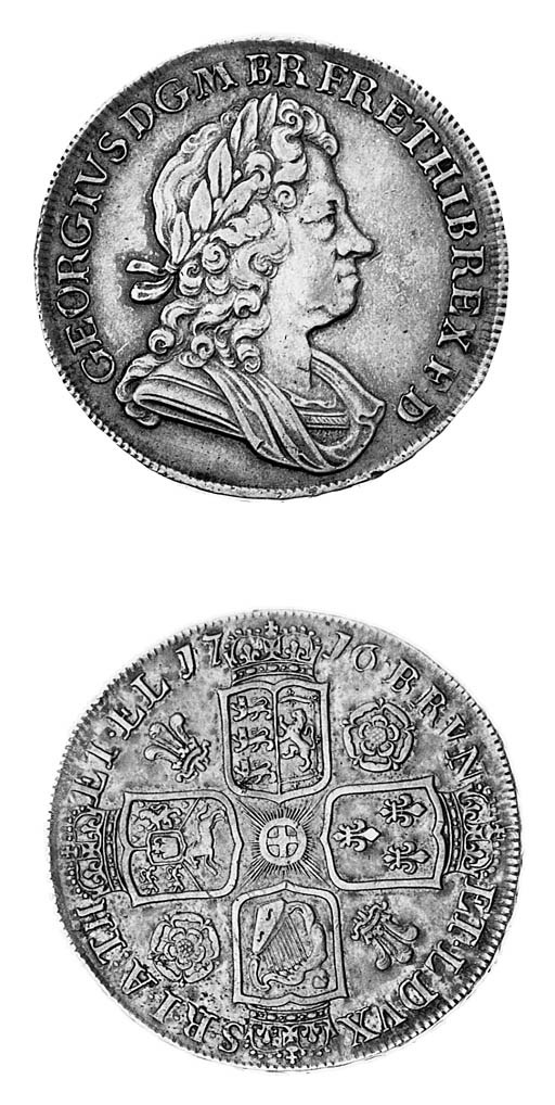 George I, Crown, 1716, laureate and draped bust facing right, rev. crowned cruciform shields, now incorporating the Hanoverian Arms, roses and plumes in angles, garter star at centre, edge, inscribed and dated SECVNDO M over V in TVTAMEN (ESC 110; S.3639), toned, very fine
