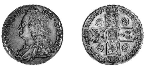 George II, Crown, 1743, old laureate and draped bust facing left, rev. similar to preceding coin, edge, inscribed and dated DECIMO SEPTIMO (ESC 124; S.3688), toned, nearly extremely fine and very attractive