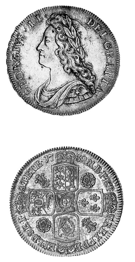 George II, Halfcrown, 1732, similar to preceding coin, edge, inscribed and dated SEXTO (ESC 596; S.3692), some light adjustment marks at centre both sides, otherwise toned, nearly extremely fine