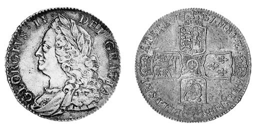 George II, Halfcrown, 1751, similar to preceding coin (ESC 610 R2; S.3696), toned, extremely fine and very rare