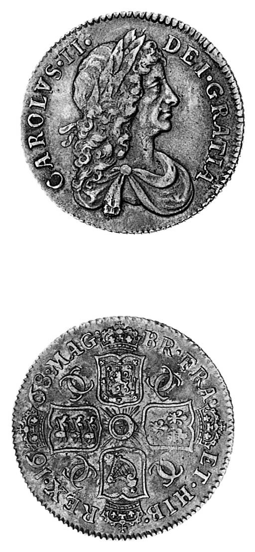 Charles II, Shilling, 1668, second laureate and draped bust facing right, rev. similar to preceding coin (ESC 1030; S.3375), light adjustment marks at French Arms, otherwise toned, good very fine