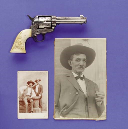 A RARE HISTORIC TEXAS RANGER USED NEW YORK ENGRAVED .45 COLT SINGLE ACTION ARMY REVOLVER, SERIAL NO. 108692 FOR 1884