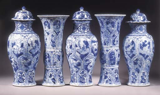 A fine Chinese blue and white five-piece garniture