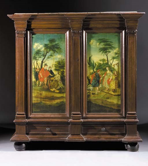 A Dutch simulated rosewood polychrome-decorated cabinet