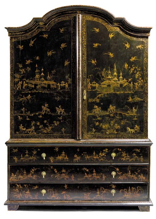 A Dutch black and gilt-japanned cabinet