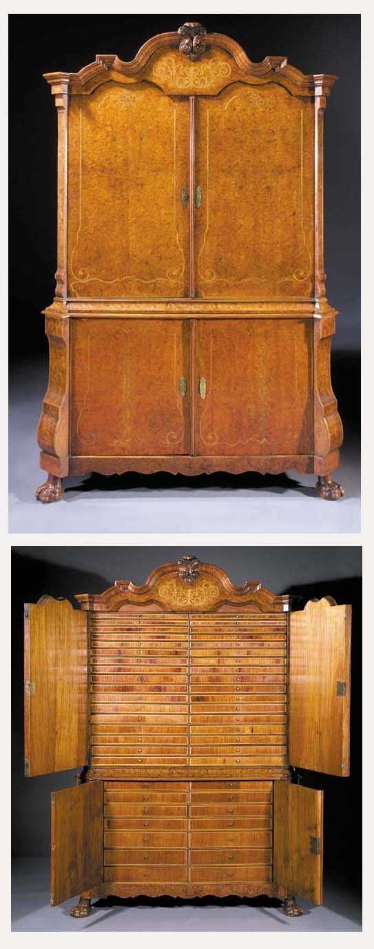 A Dutch amboyna collector's cabinet