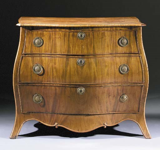 A Dutch mahogany bombe commode