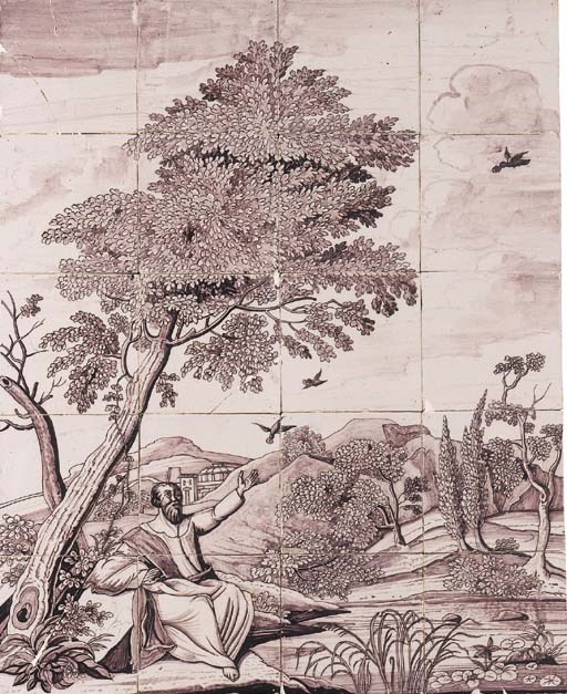 A Rotterdam manganese red biblical tile picture