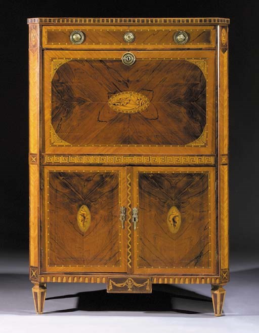 A Dutch rosewood, satinwood and marquetry secretaire a abattant