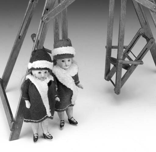 Two all-bisque dolls' house dolls