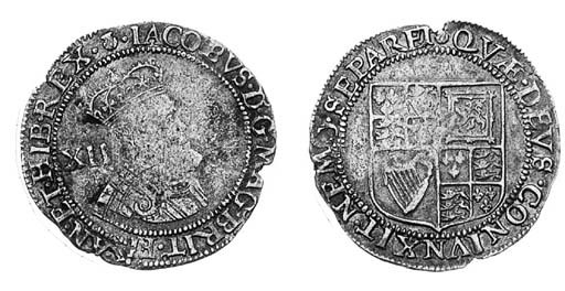 rev. plain shield, Scottish arms in second quarter (S.5505; St.p.154), slightly ragged edge, fine/very fine
