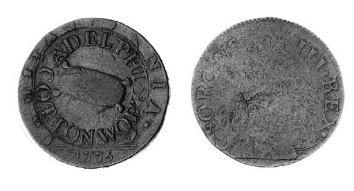 rev. blank, overstruck on a contemporary forgery of a George III Halfpenny, 1776 (Davis 89), very fine