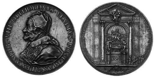 rev. elevation of the pope's tomb in St Peter's, Rome (Lincoln 1512; Ciech.264; Weber, Bauten Roms 361; Varriano 137), brown patina, darker on the obverse, light scratch behind bust, good very fine