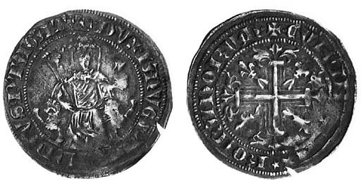 rev. cross with ornate terminals and lis in quarters (Schlumberger pl. XIV, 5), slight double striking on obverse and small split, good fine, rare