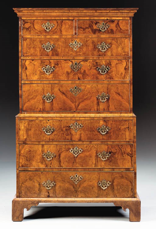 A GEORGE II WALNUT CHEST-ON-CHEST