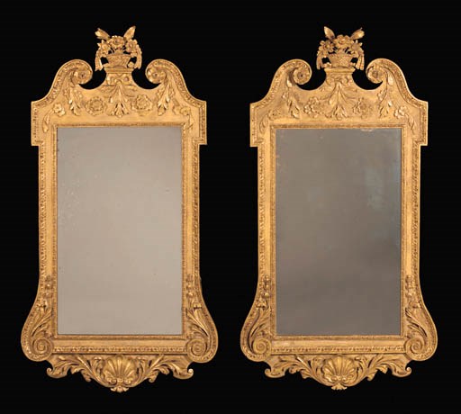 A PAIR OF GEORGE II GILTWOOD MIRRORS