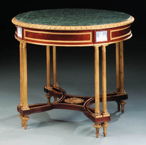 A French ormolu-mounted mahogany and 'Jasperware' centre table