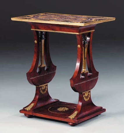An English gilt- and patinated-bronze, Blue-John and mahogany centre-table