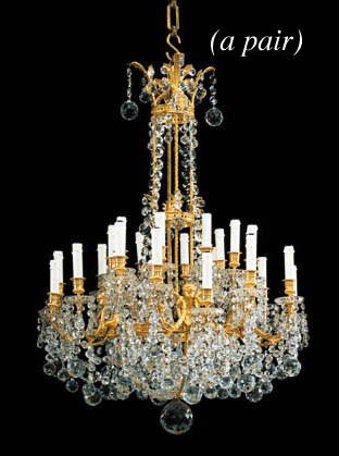 A pair of French gilt-bronze and cut-crystal twenty-four-light chandeliers
