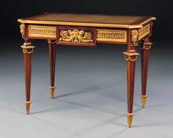 A Napoleon III ormolu-mounted mahogany and white marble table à écrire