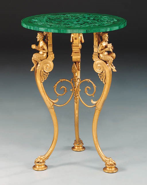 A gilt-bronze and malachite gueridon