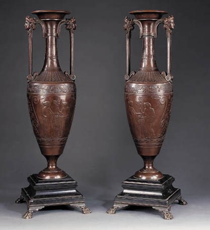 A pair of Napoleon III patinated-bronze vases