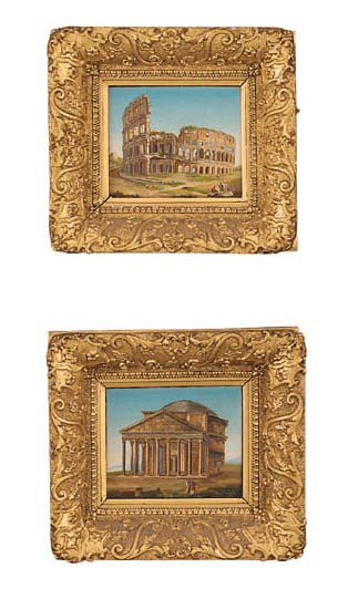 A pair of framed Roman micro-mosaic panels