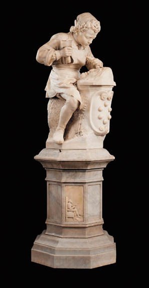 An italian white mable figure of the young Michelangelo