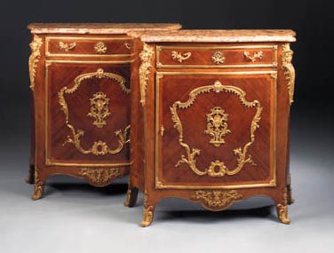 A pair of French ormolu-mounted kingwood side-cabinets