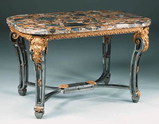 An ormolu-mounted cast-iron and breccia Capitolina marble centre-table