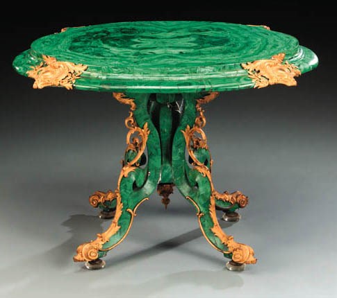A Russian Alexandre II ormolu-mounted malachite low table